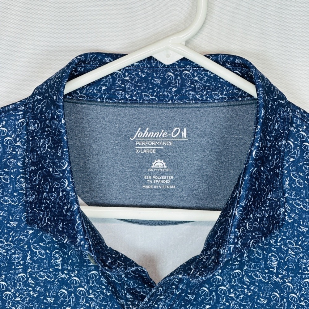 Johnnie-O Mens XL Golf Performance Polo Shirt Blue Beach Print Sun Protection 8 - Picture 5 of 10